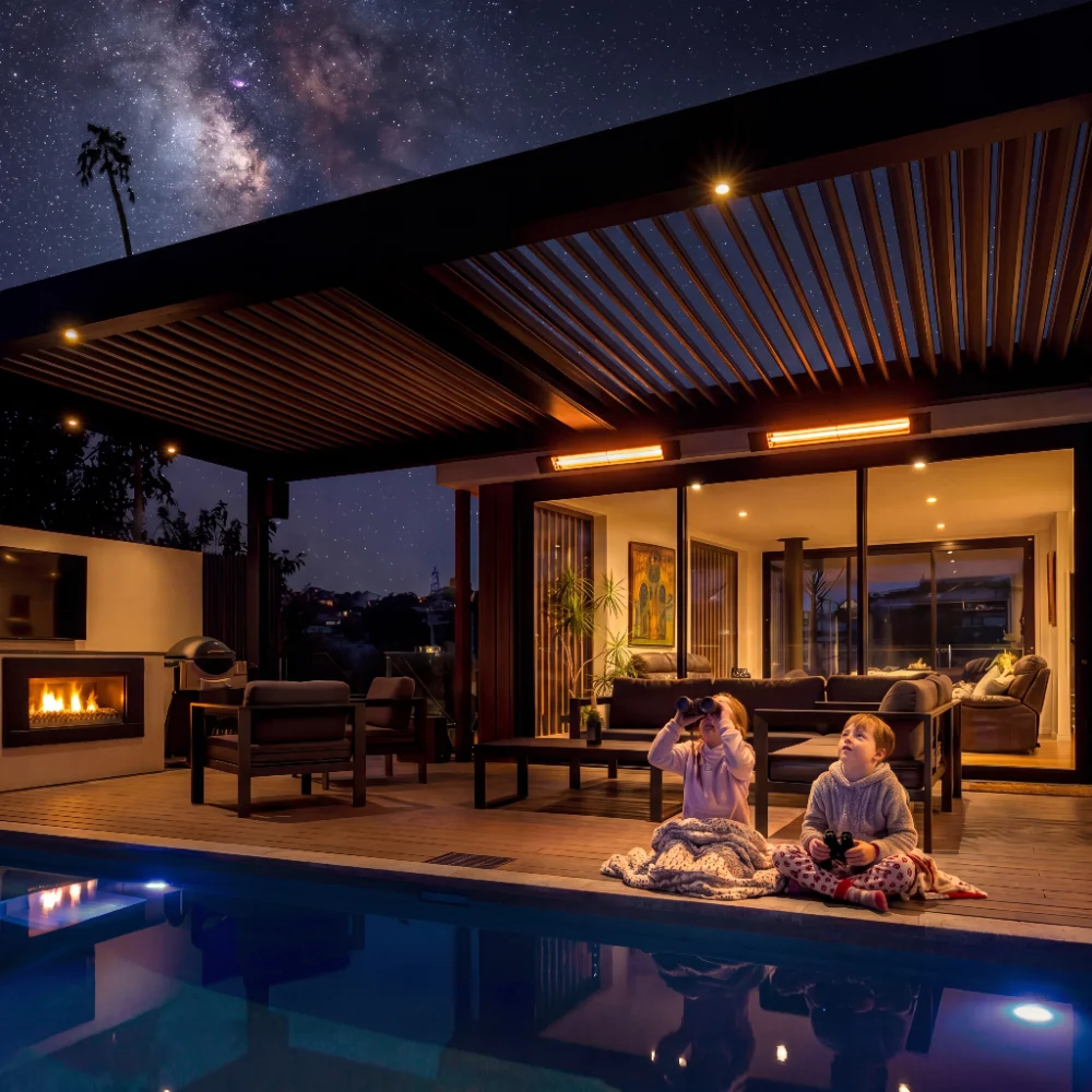 Louvre roof with integrated heating for year-round outdoor living NZ